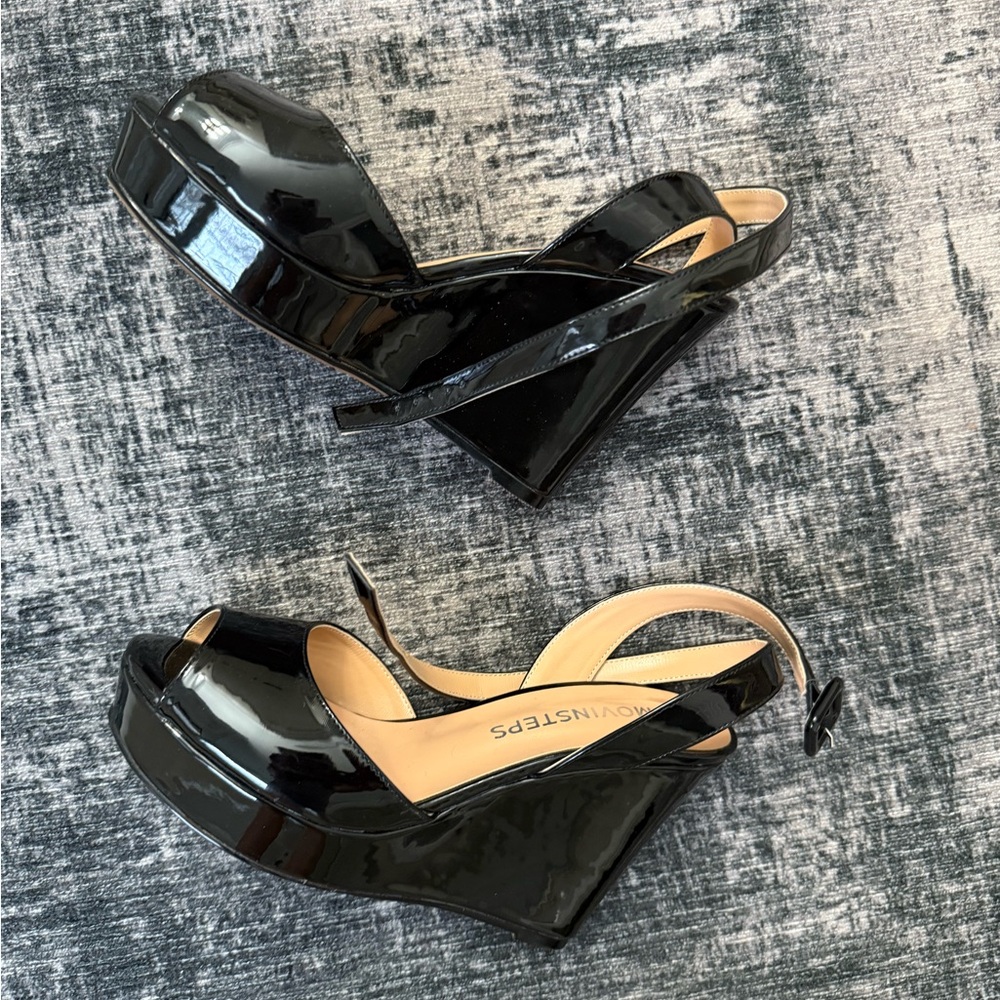NWOT Black Patent Wedge Sandals